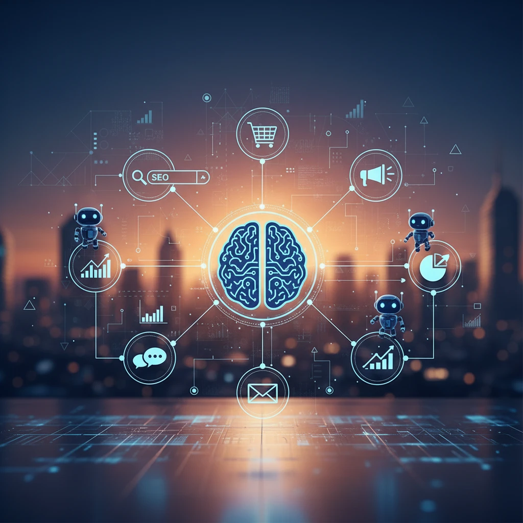 Professional illustration for article about AI in Digital Marketing: A Practical Guide