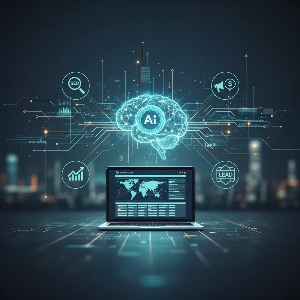 Professional illustration for article about AI-Powered Content: Grow Leads with Smart SEO