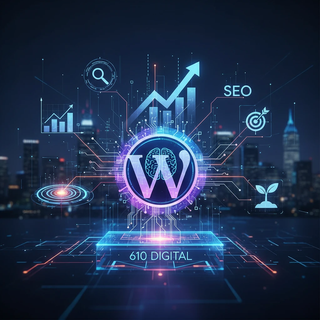 Professional illustration for article about AI-Powered WordPress: 610 Digitals Growth Advantage