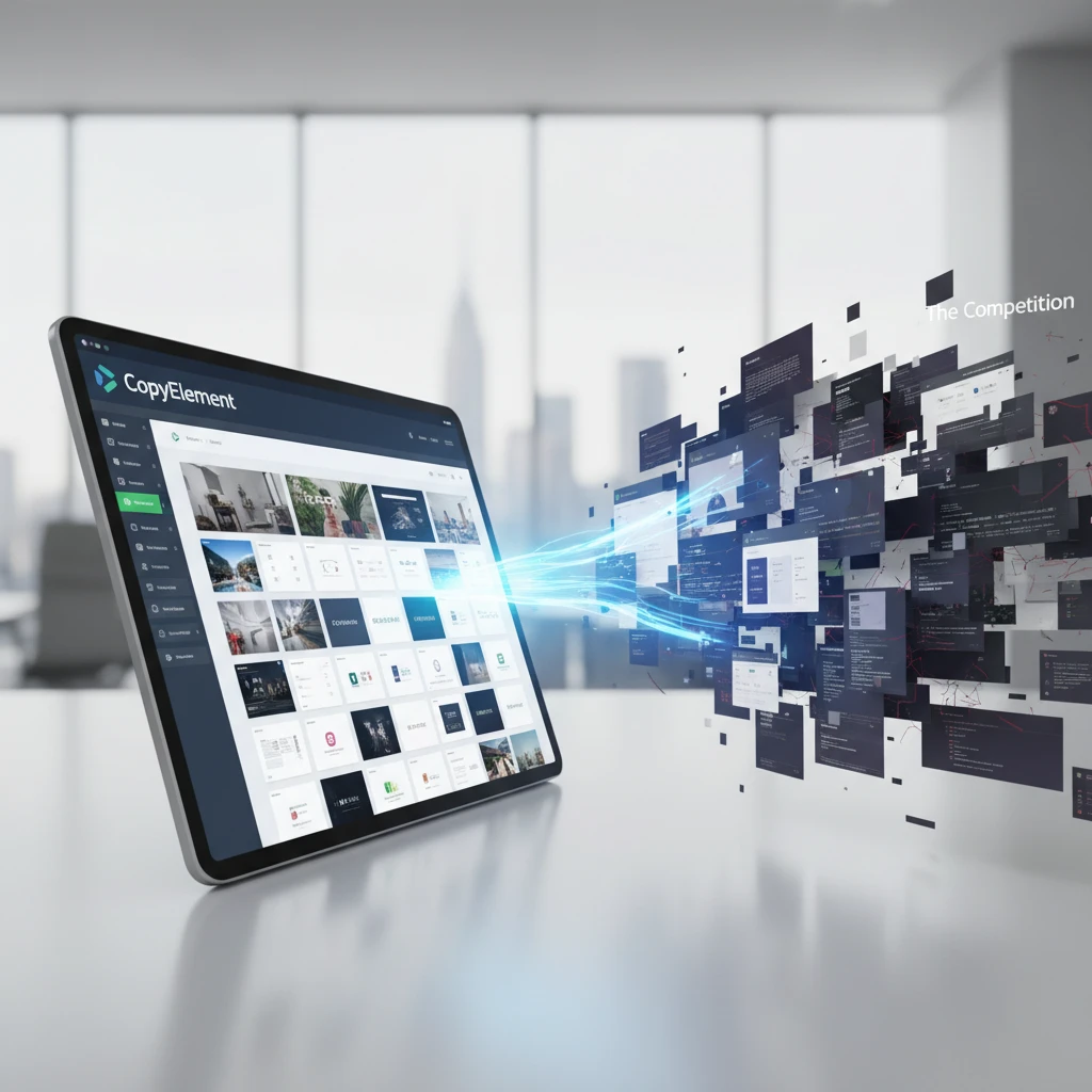 Professional illustration for article about AI Website Builder: CopyElement vs The Competition