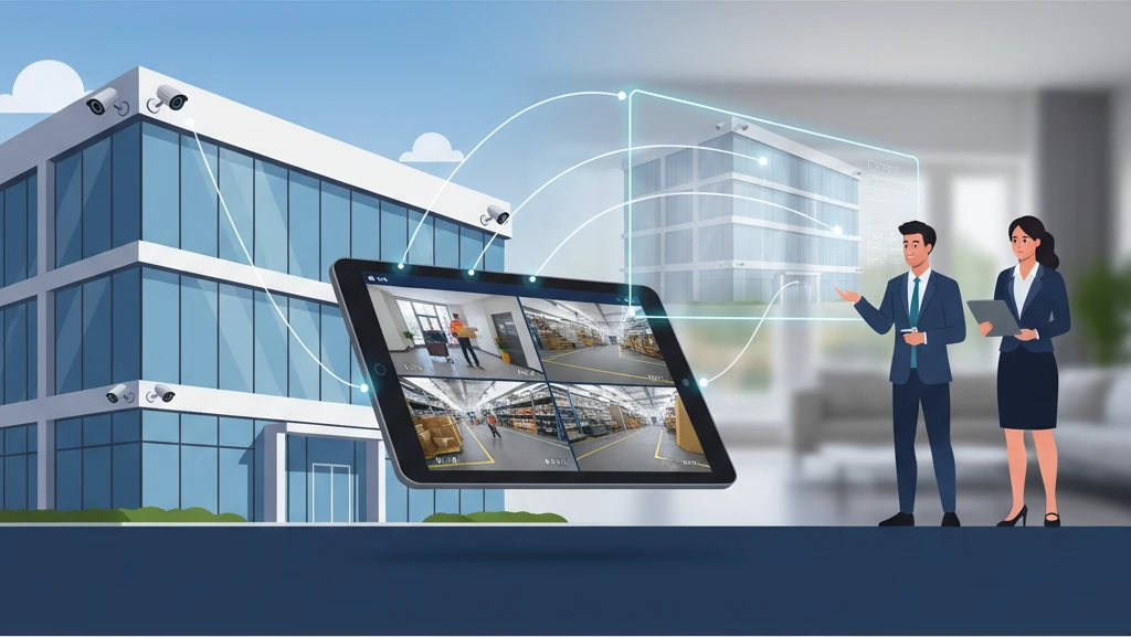 Professional illustration for article about Business Security Cameras: Remote Viewing Benefits