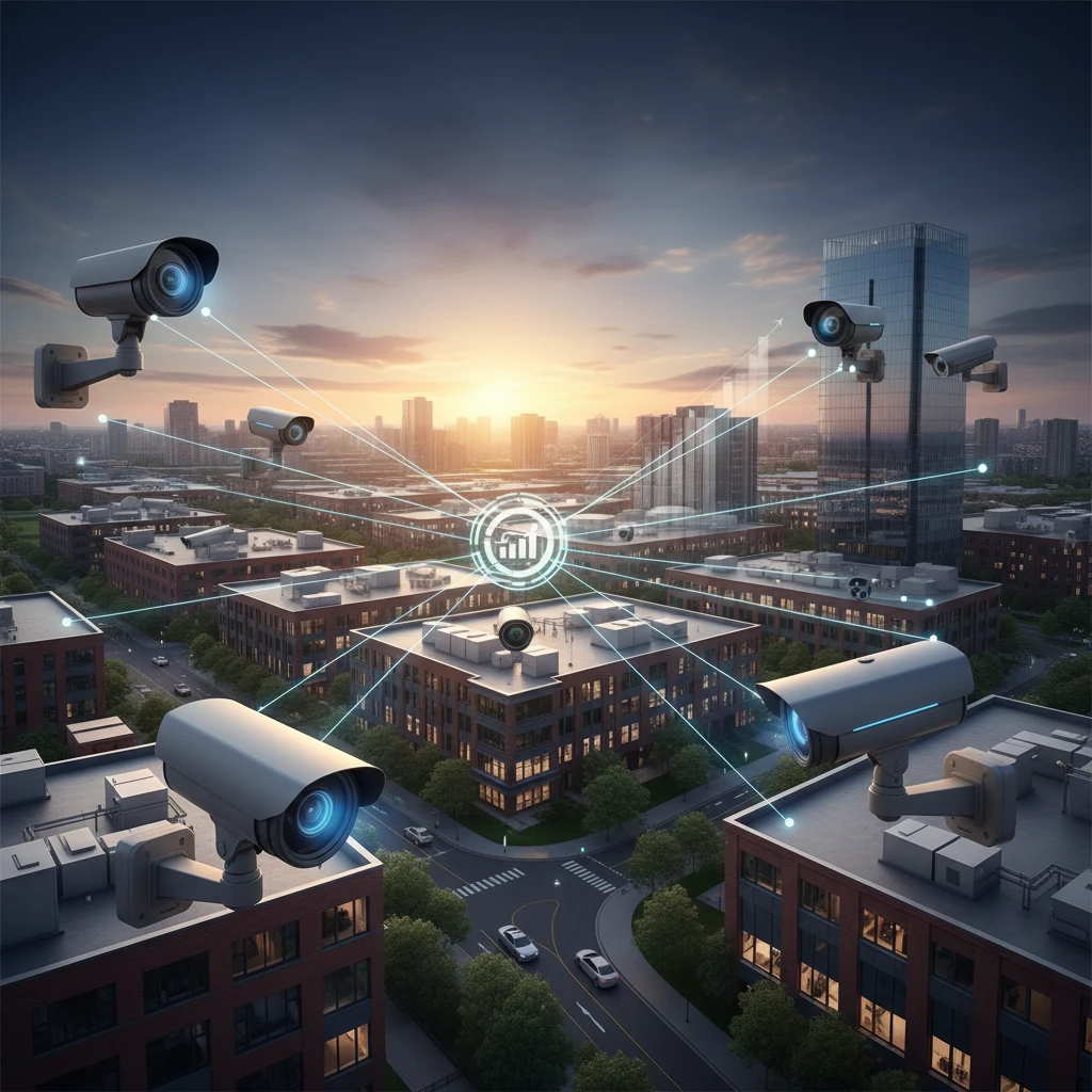 Professional illustration for article about Business Security Cameras: Scalable Systems for Growth