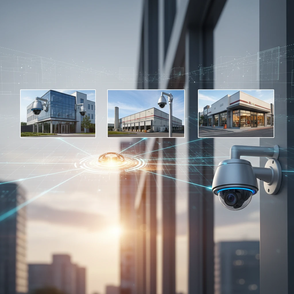Professional illustration for article about Commercial Security Cameras: Secure Multi-Location Businesses