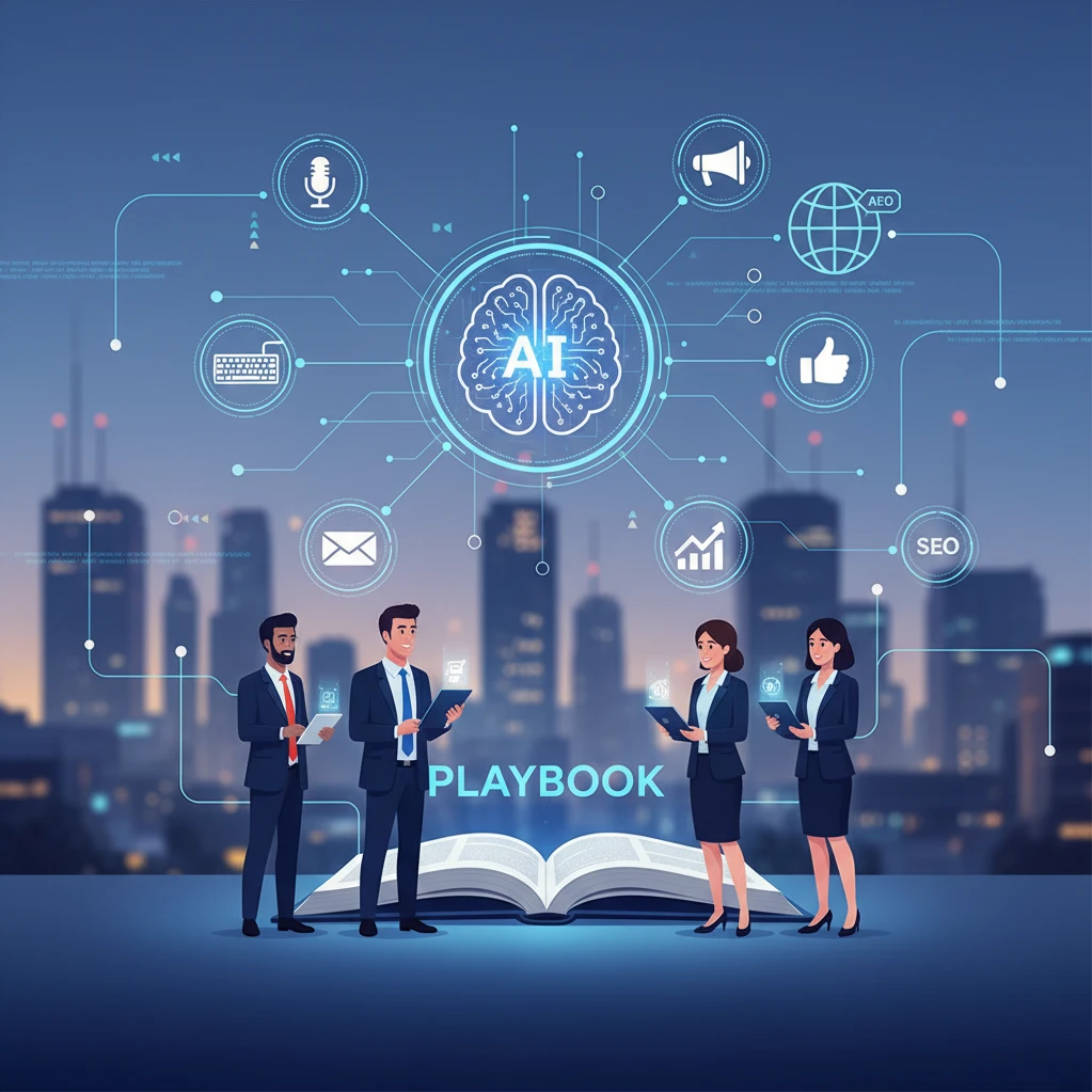 Professional illustration for article about Content Marketing with AI: A Business Owners Playbook