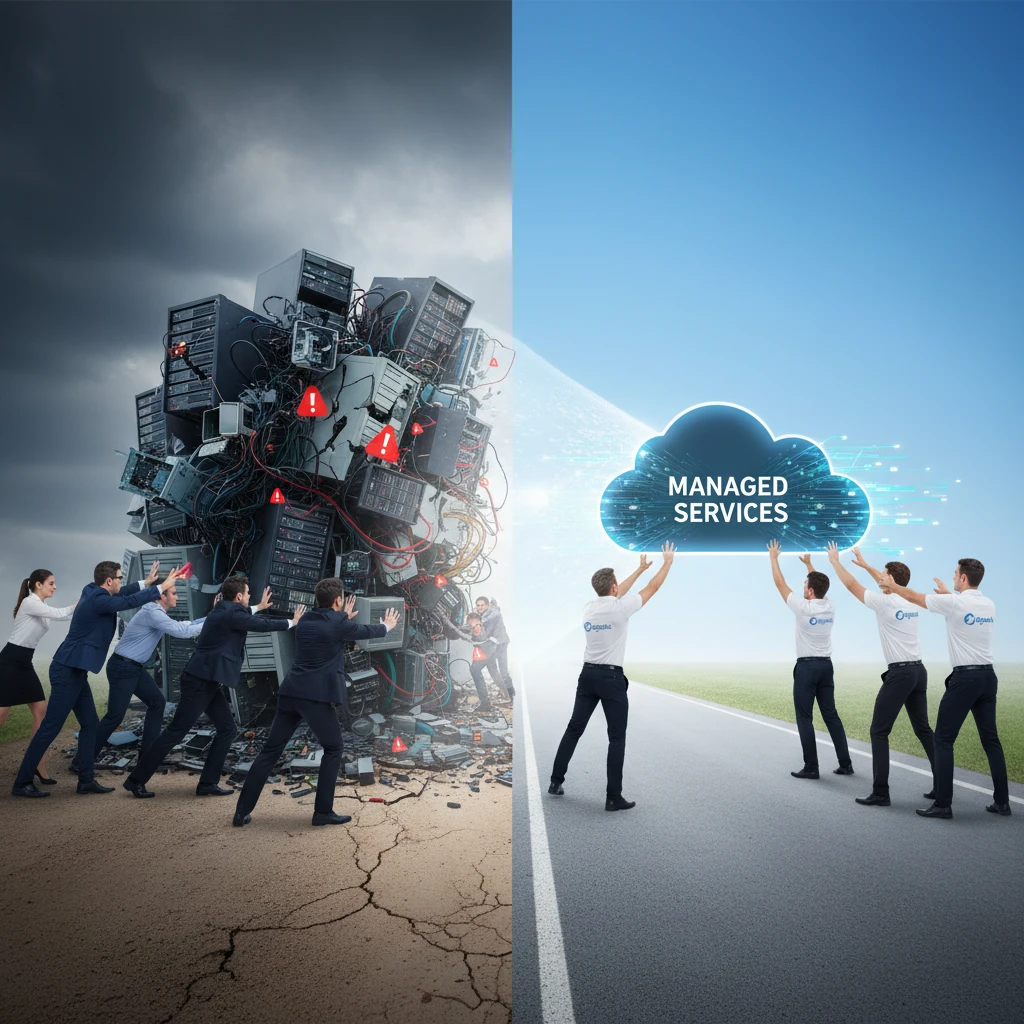 Professional illustration for article about Is Your IT Holding You Back? Managed Services Can Help.