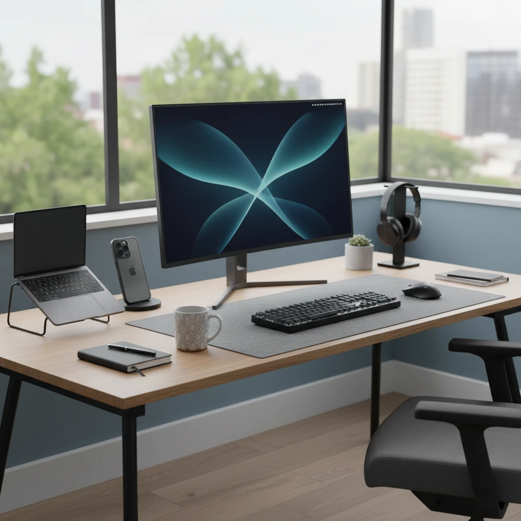 Professional illustration for article about Setup Birou Modern: Elemente Cheie pentru Inspirație