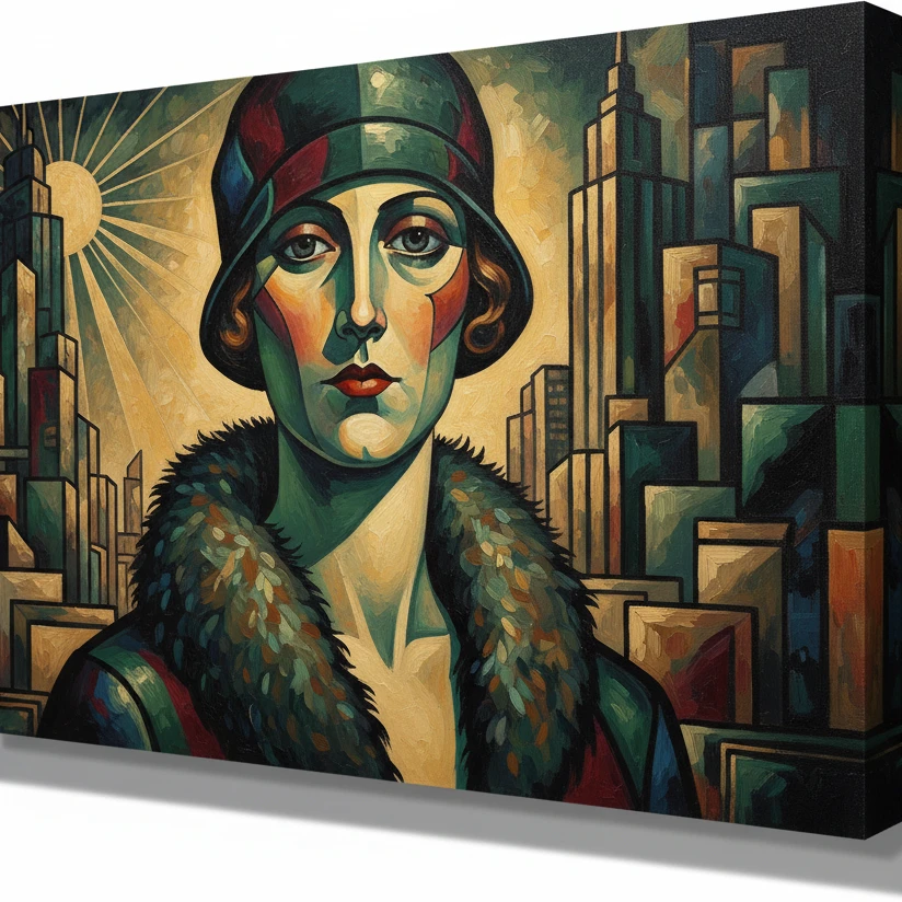 Professional illustration for article about Tamara de Lempicka: Glamour e Cubismo Art Déco