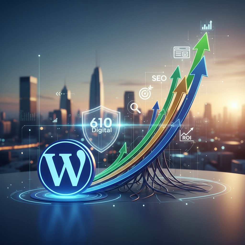 Professional illustration for article about WordPress Web Design: 610 Digitals Growth-First Approach