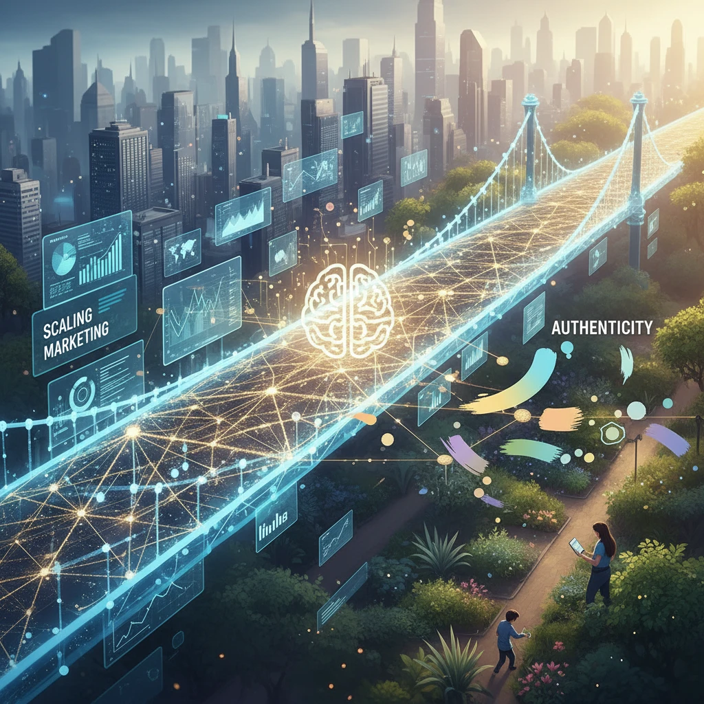 Professional illustration for article about AI Content: Scale Your Marketing Without Losing Authenticity