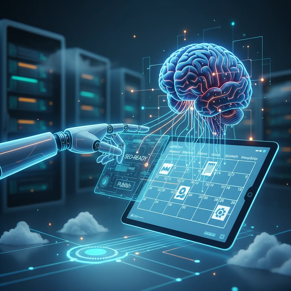 Professional illustration for article about AI Content: Website Content Calendar Automation