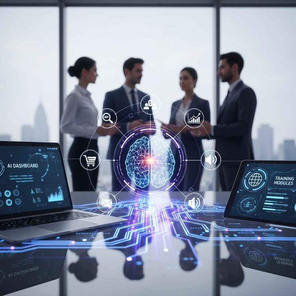 Professional illustration for article about AI for Business Owners: Digital Marketing Training Guide