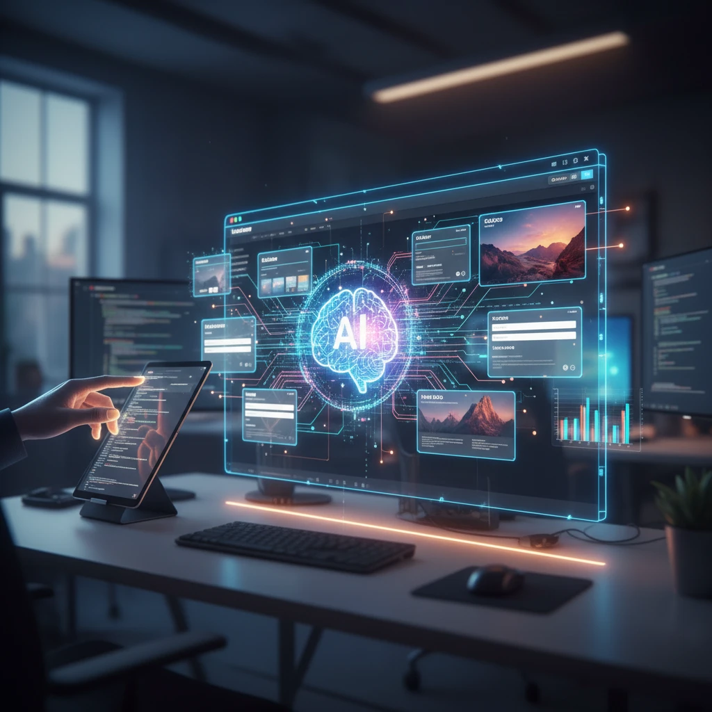 Professional illustration for article about AI-Powered Content Creation for Elementor Websites