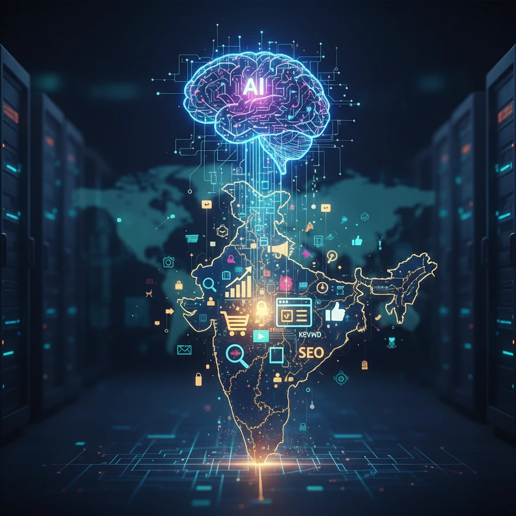 Professional illustration for article about AI-Powered Content: SEO Tips for Indian Businesses