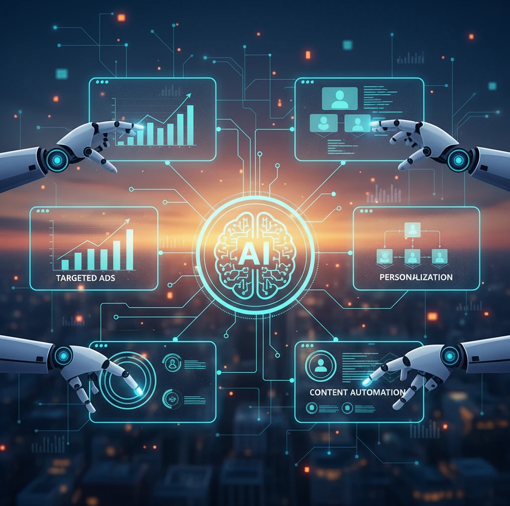 Professional illustration for article about AI-Powered Marketing: A Beginners Guide