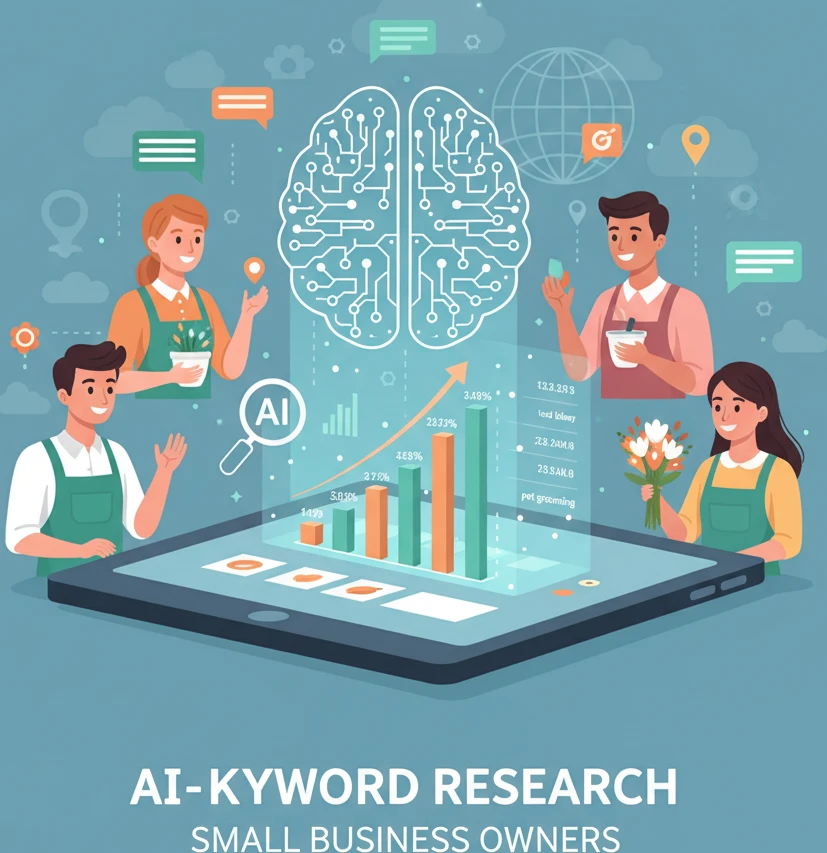 Professional illustration for article about AI-Powered SEO: Keyword Research for Small Business Owners