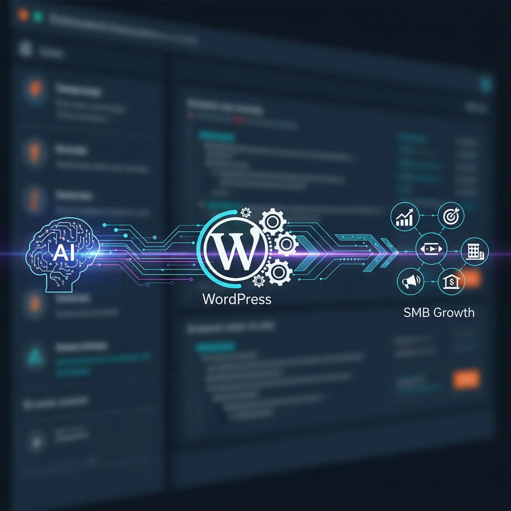 Professional illustration for article about AI & WordPress: Automate Your Way to SMB Growth