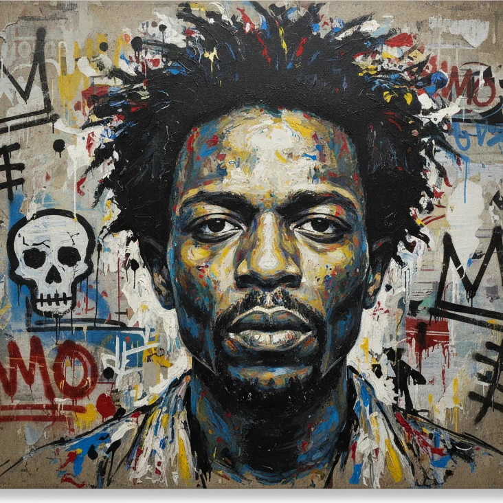 Professionel illustration til artikel om Basquiat: Den Vilde Dreng i Urban Kunst