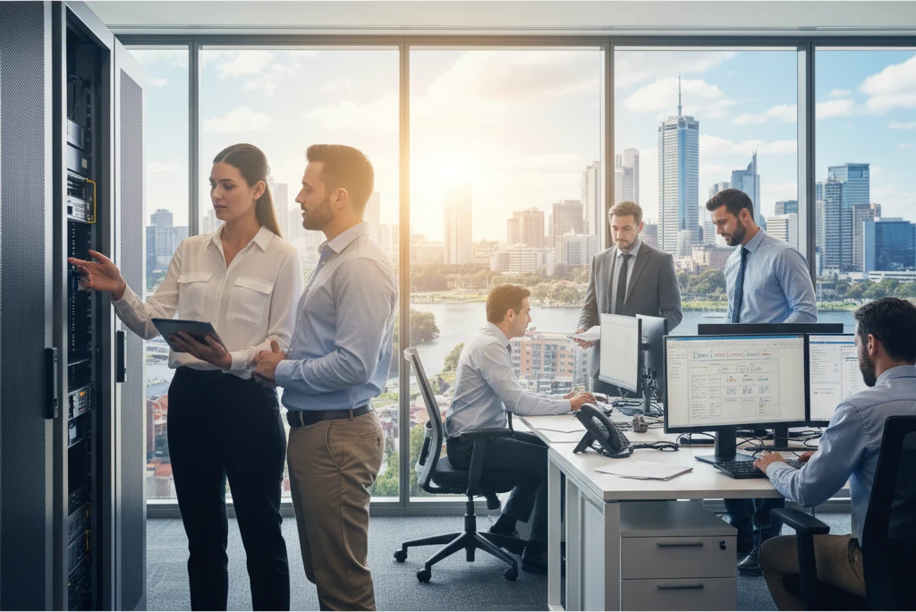 Professional illustration for article about Business IT Support: A Western Sydney Guide