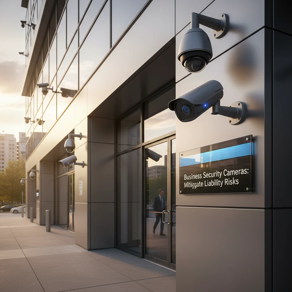 Professional illustration for article about Business Security Cameras: Mitigate Liability Risks