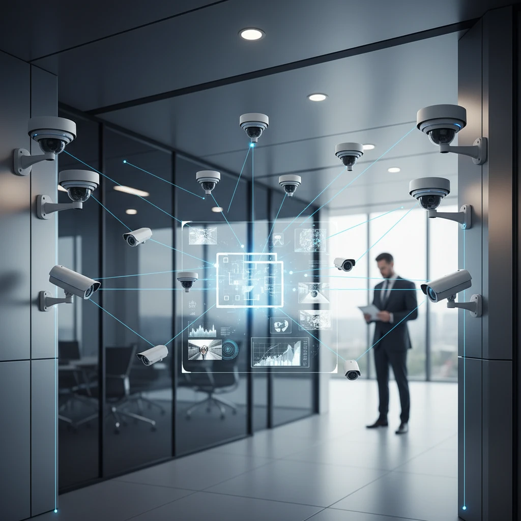 Professional illustration for article about Business Security Cameras: Operational Visibility Solutions