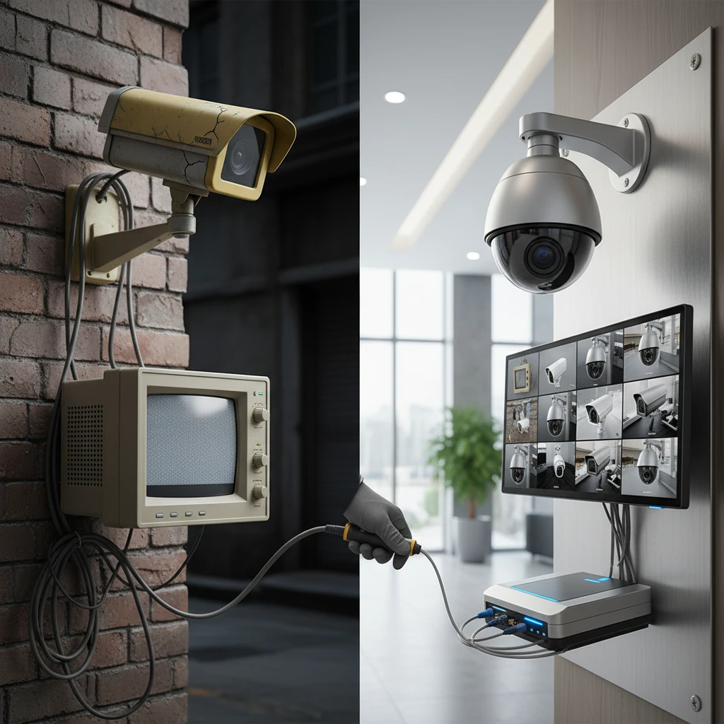 Professional illustration for article about Business Security Cameras: Upgrade Your Obsolete System