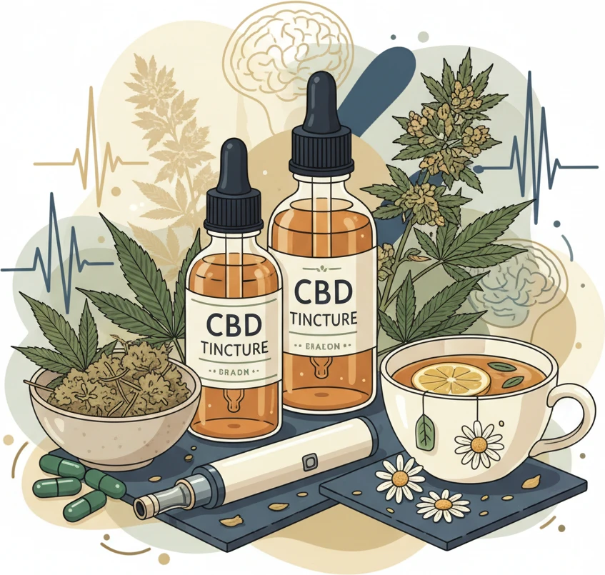Professional illustration for article about CBD for Anxiety: Elevated Herbals Guide