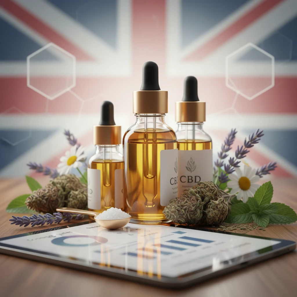 Professional illustration for article about CBD UK: Dosage Guide for Wellness (Elevated Herbals)