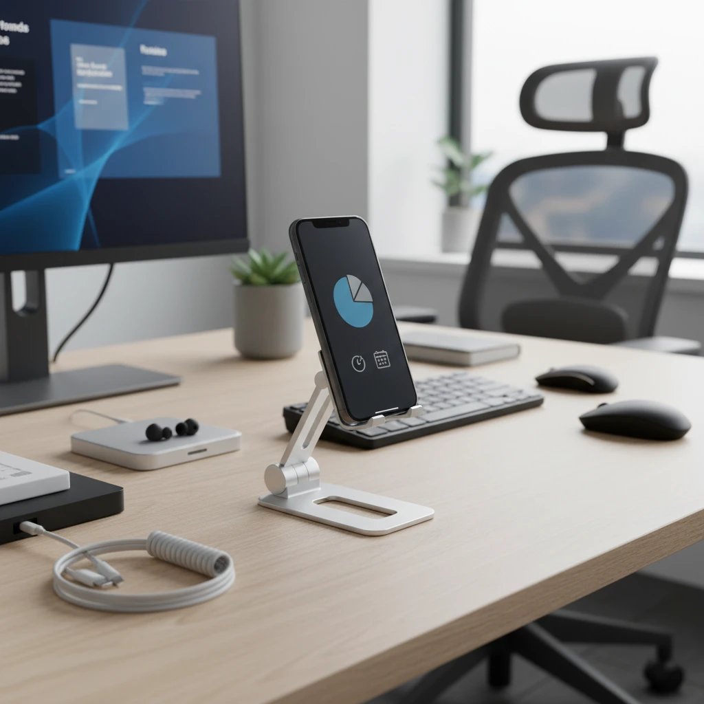 Professional illustration for article about Ce suport de telefon este ideal pentru biroul tău?