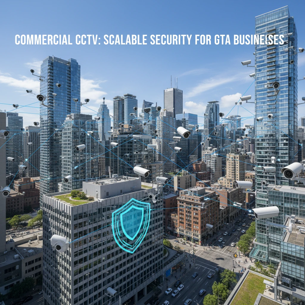 Professional illustration for article about Commercial CCTV: Scalable Security for GTA Businesses