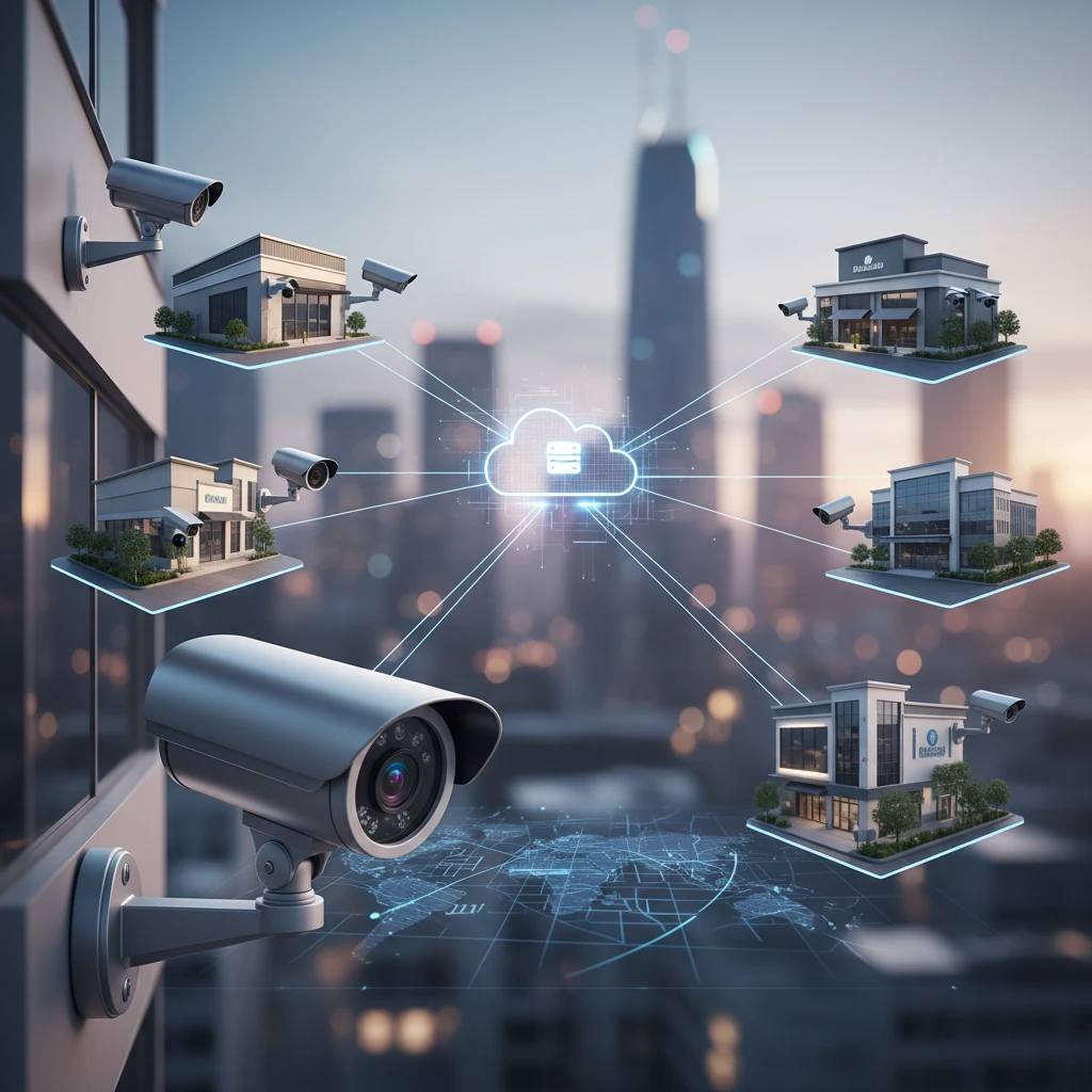 Professional illustration for article about Commercial CCTV: System Design for Multi-Location Businesses