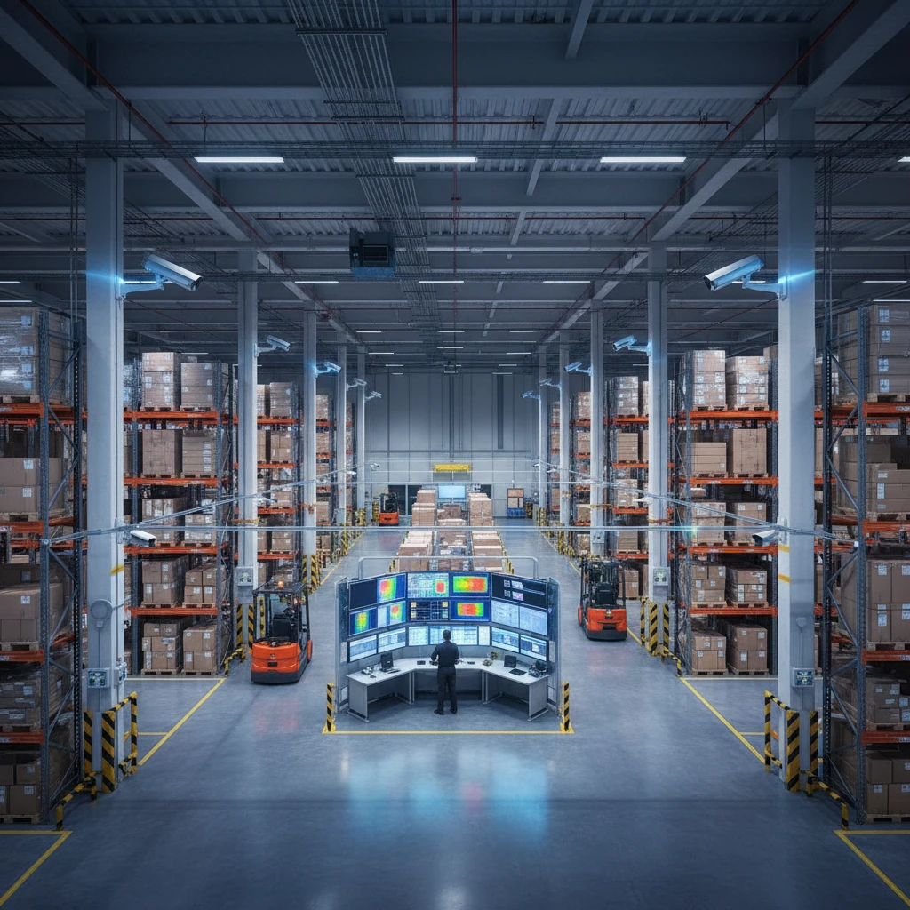 Professional illustration for article about Commercial CCTV: Warehouse Security Best Practices