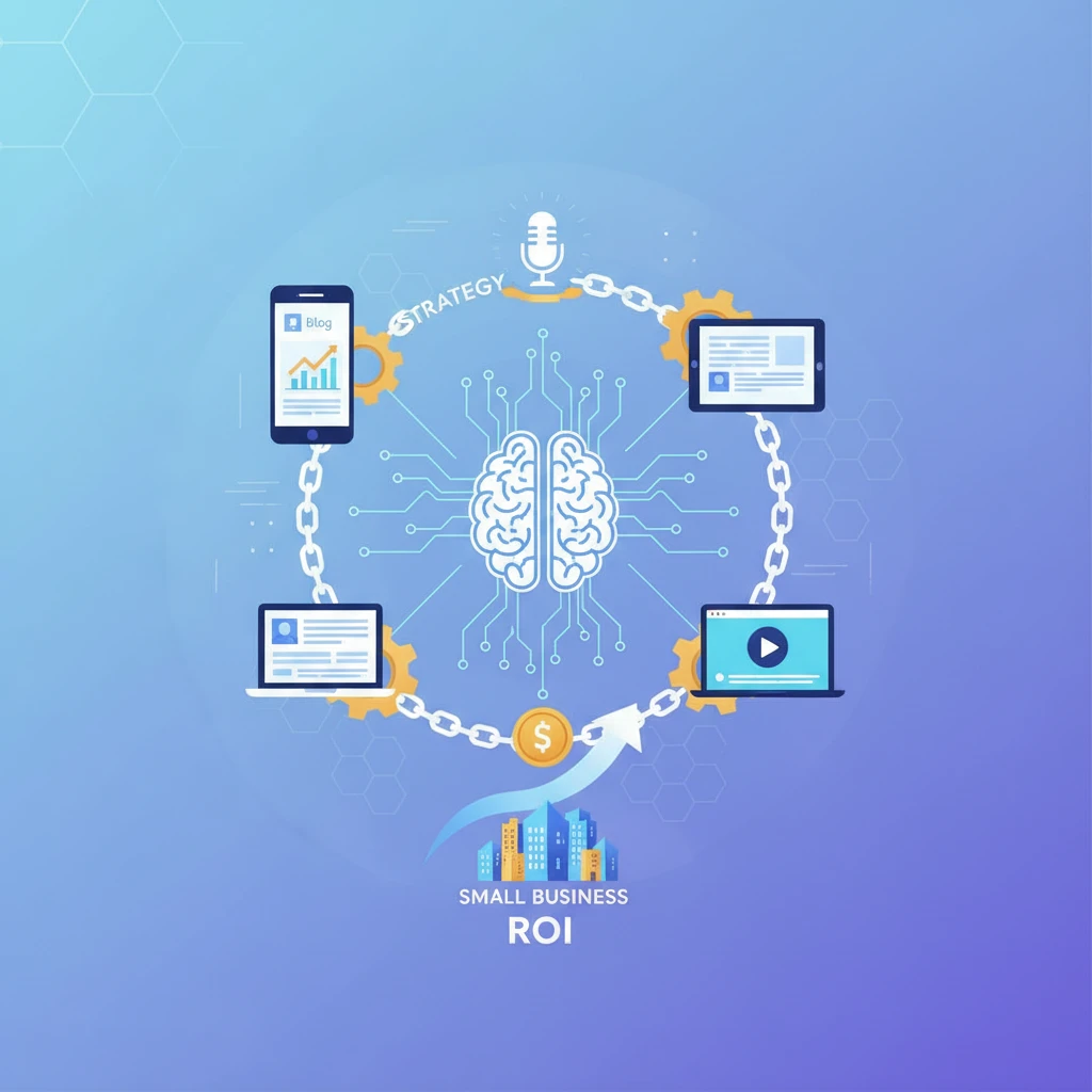 Professional illustration for article about Content Marketing: AI-Driven Strategy for Small Business ROI