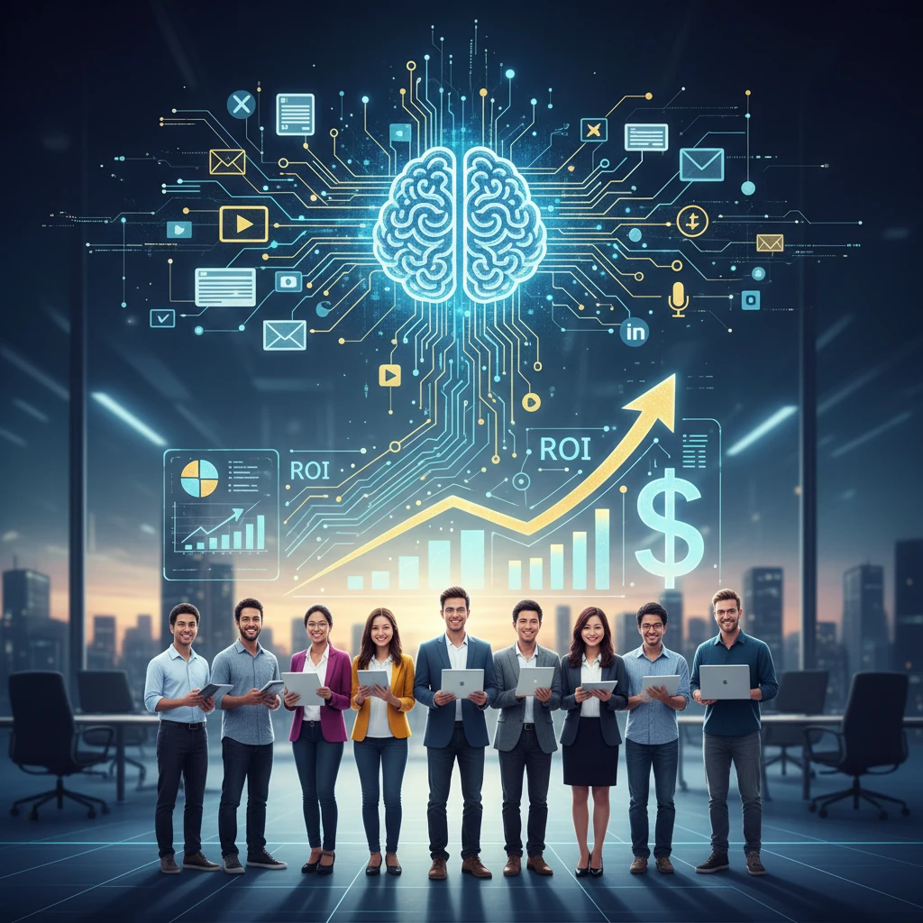 Professional illustration for article about Content Marketing AI: Generate ROI for Small Business