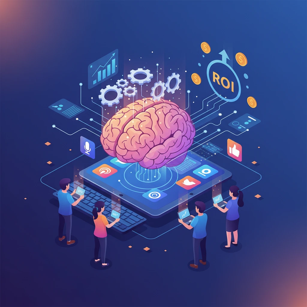 Professional illustration for article about Content Marketing AI: ROI Hacks for Small Businesses