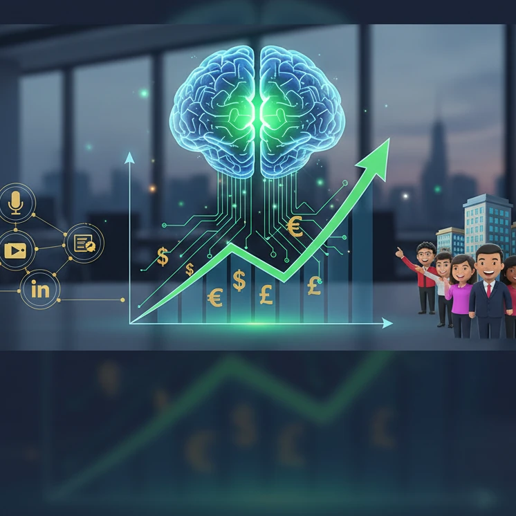 Professional illustration for article about Content Marketing AI: ROI Secrets for Small Businesses