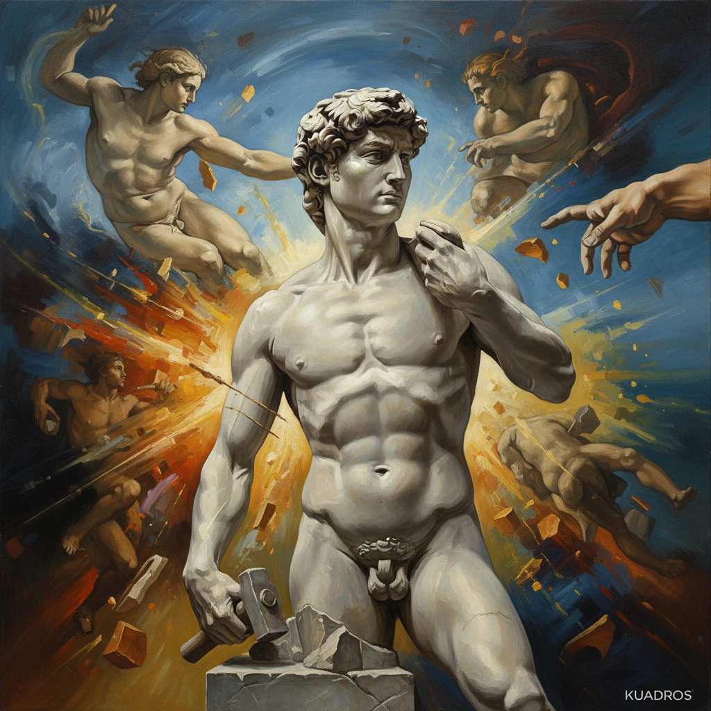 Professionel illustration til artikel om El arte rebelde de Miguel Ángel: Passion og geni