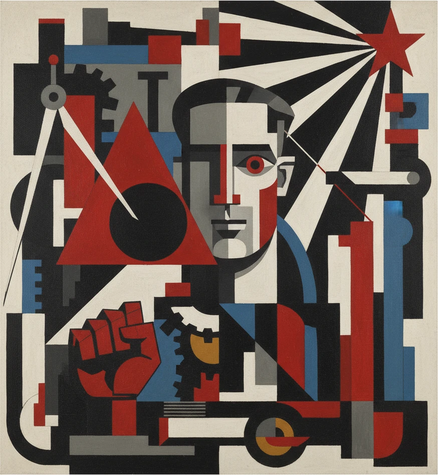 Ilustração profissional para artigo sobre El Lissitzky: Vanguarda, Propaganda e Suprematismo