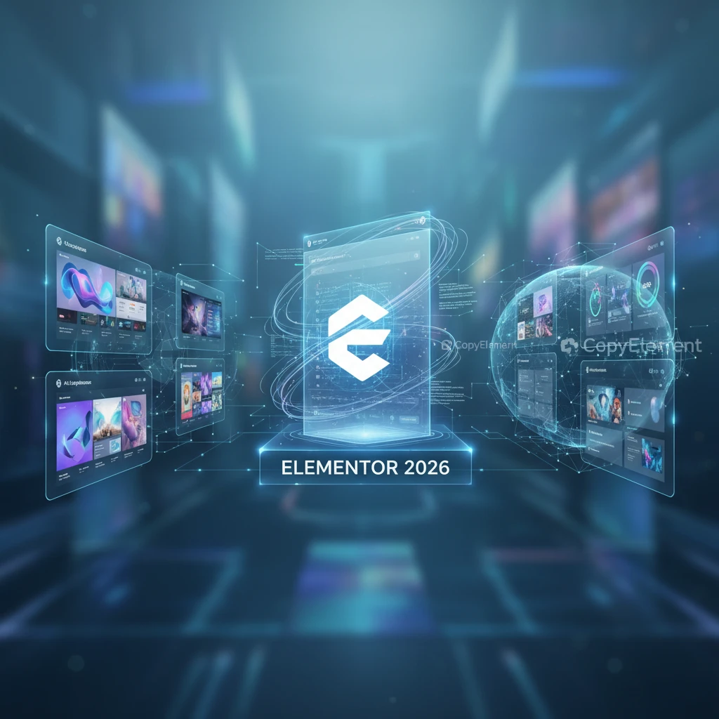 Professional illustration for article about Elementor 2026: Top New Features & Website Design Trends