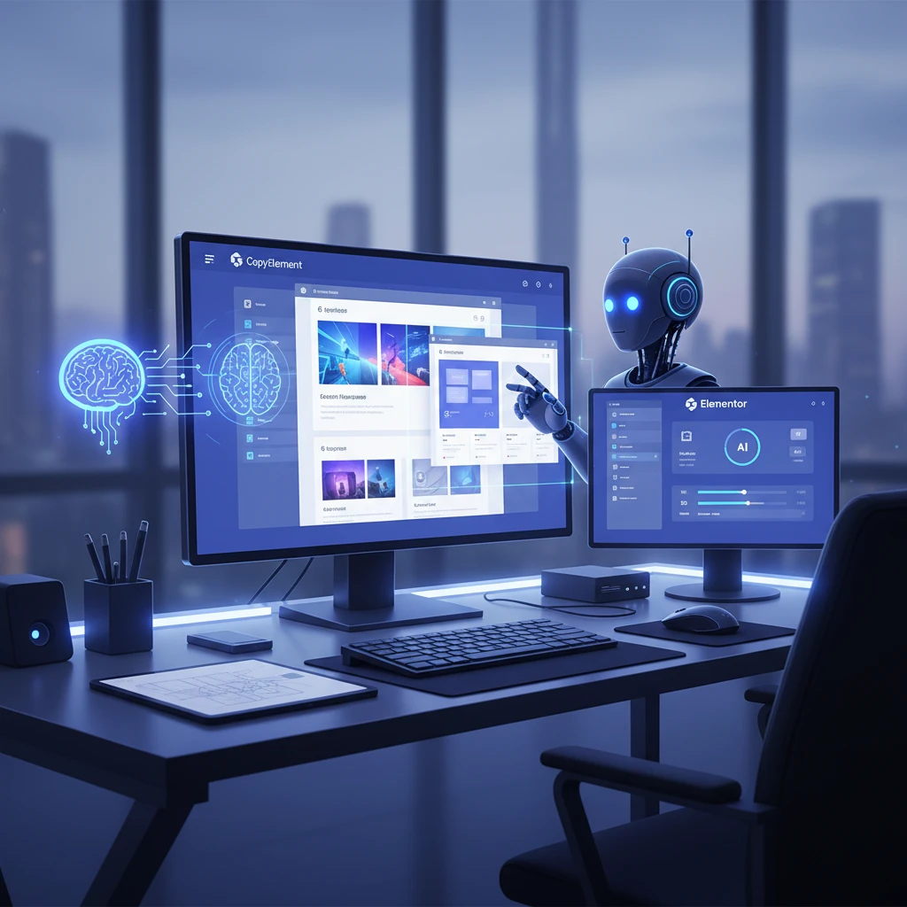 Professional illustration for article about Elementor + AI: Generate Stunning Website Mockups Faster