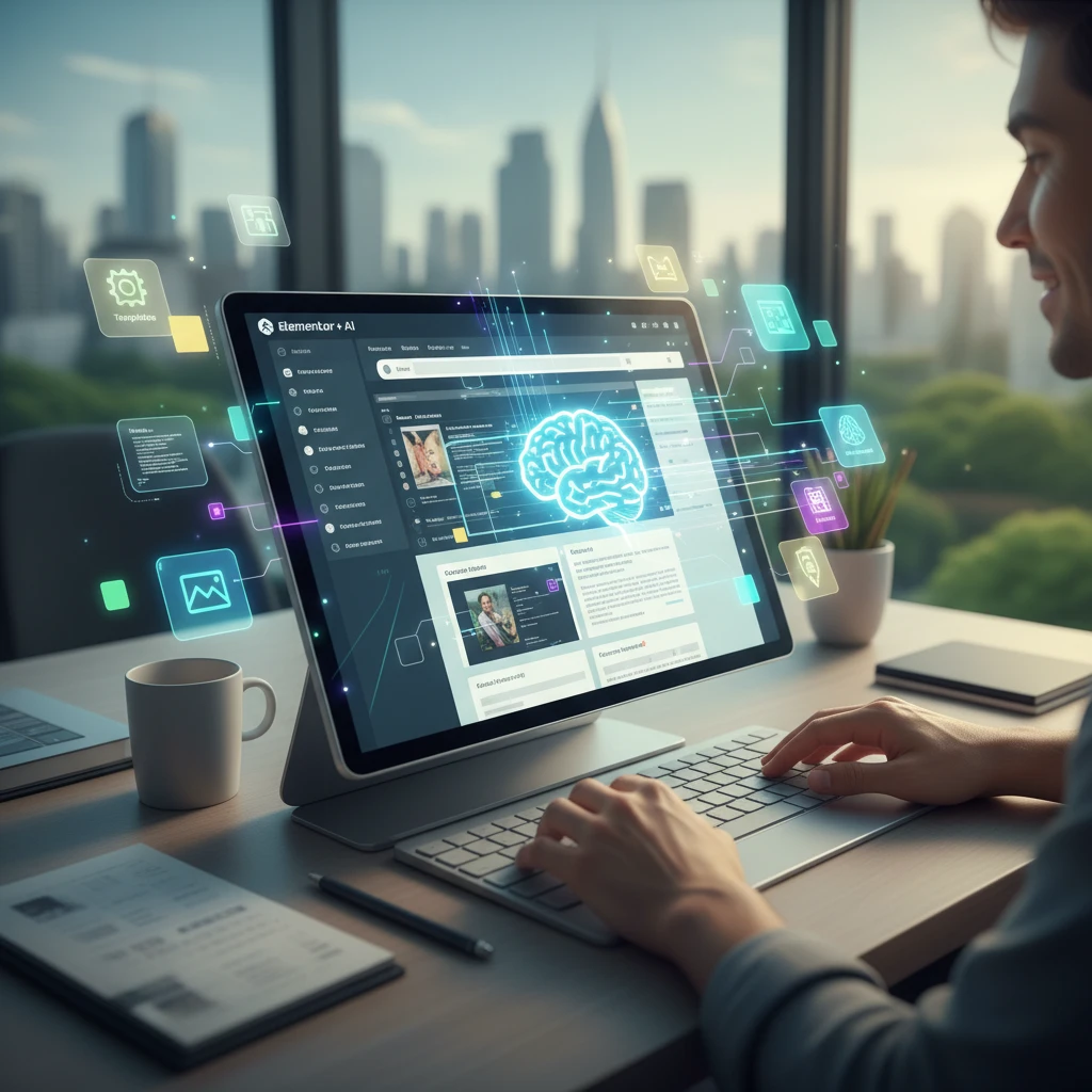 Professional illustration for article about Elementor + AI: Generate Website Content in Minutes