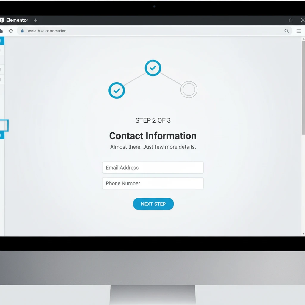 Example of a multi-step form with a progress indicator in Elementor, demonstrating how the Zeigarnik Effect can be applied to improve form completion rates.