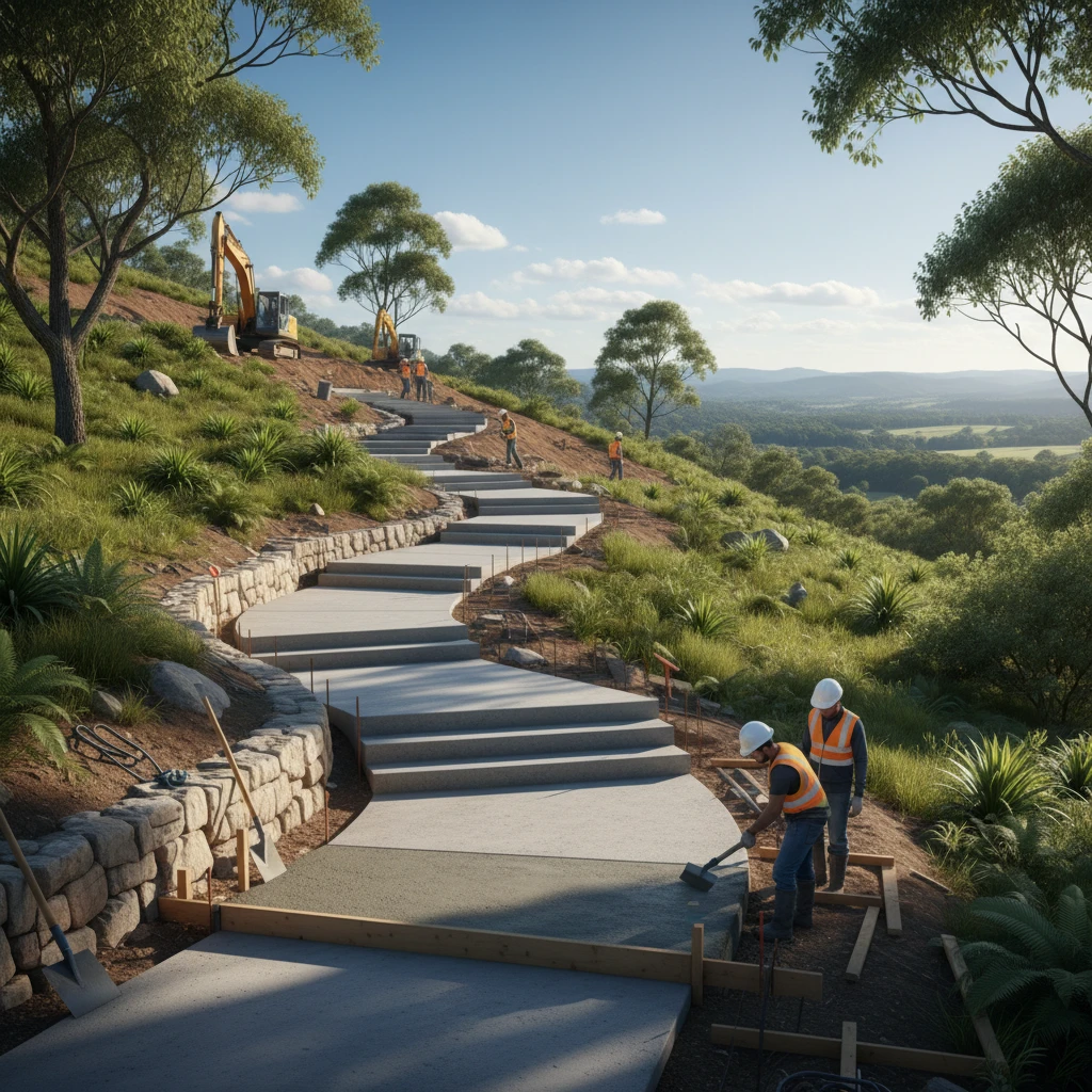 Professional illustration for article about Excavation and Concrete: Quality Footpaths for Sloped Sites