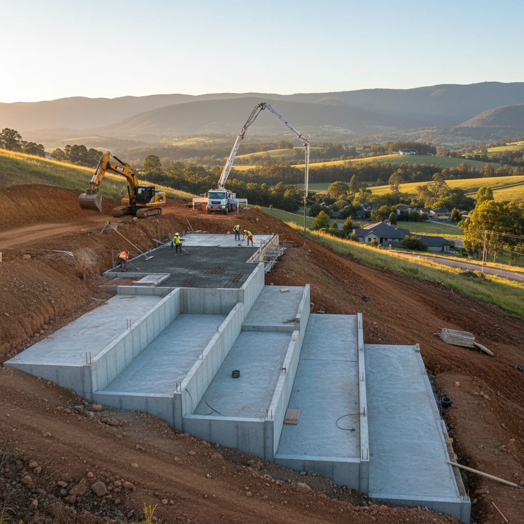 Professional illustration for article about Excavation and Concrete: Sloped Site Solutions