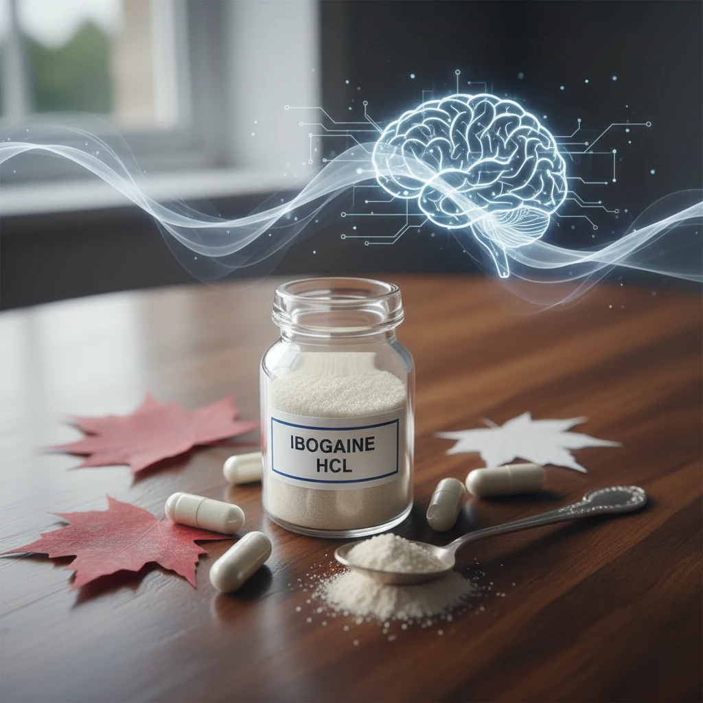 Professional illustration for article about Ibogaine Powder for Sale: What Canadians Need to Know