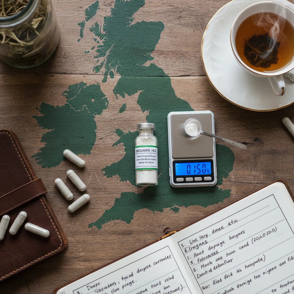 Ibogaine Powder: UK's Expert Guide to Safe Dosing Professional illustration for article about Ibogaine Powder: UKs Expert Guide to Safe Dosing