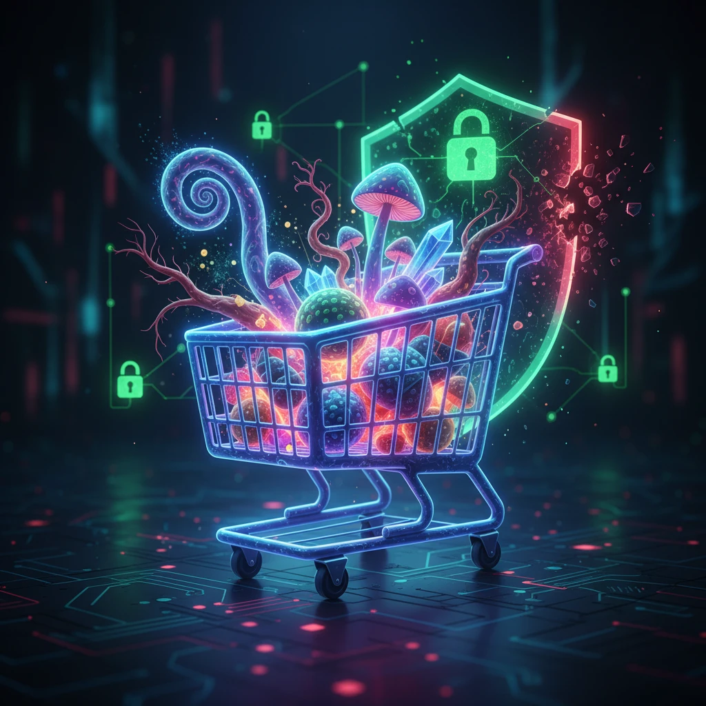 Professional illustration for article about Is Buying Psychedelics Online Safe? Risks & Mitigation