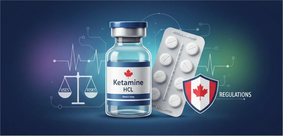 Professional illustration for article about Ketamine for Sale in Canada: Uses, Risks, & Regulations