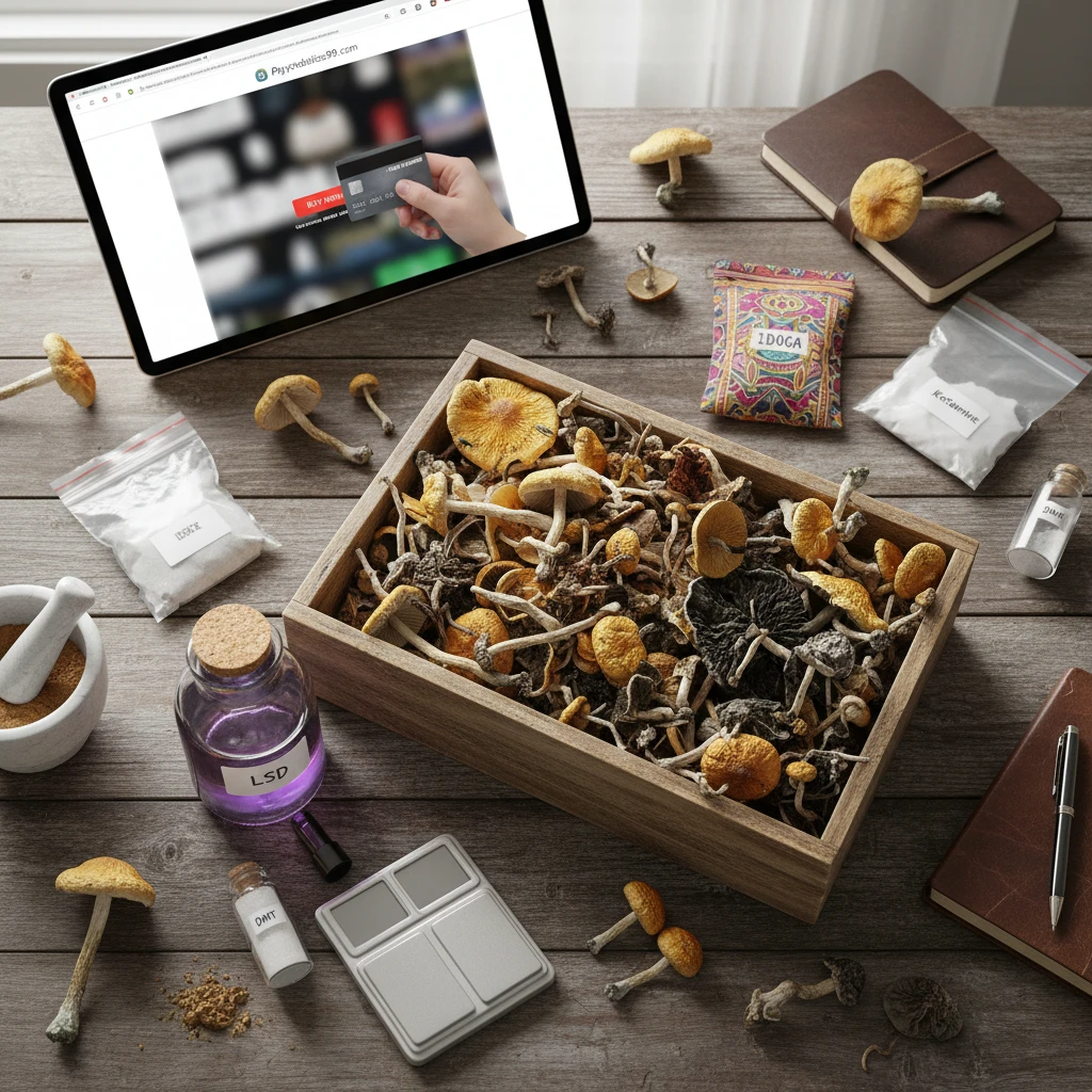 Professional illustration for article about Magic Mushrooms Online: A Beginners Purchase Guide