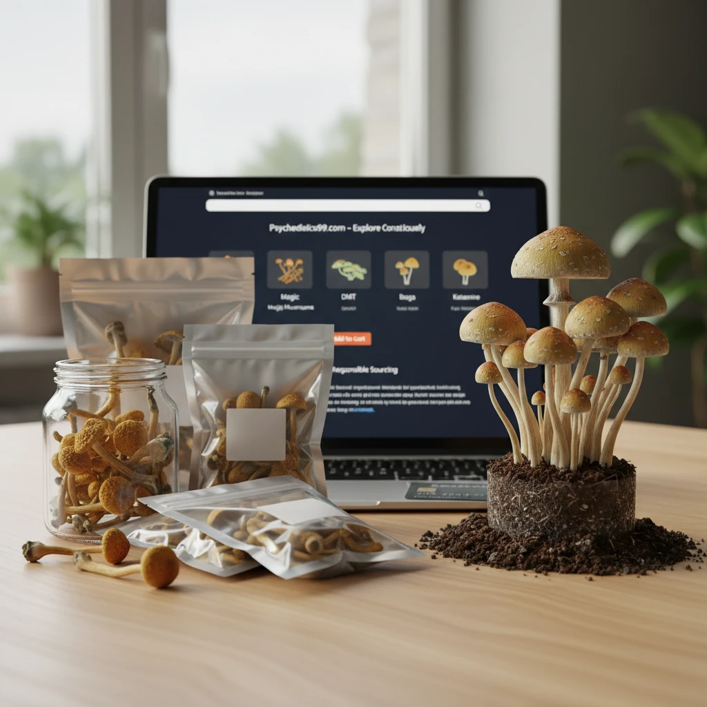 Professional illustration for article about Magic Mushrooms: Purchase Online Legally & Responsibly