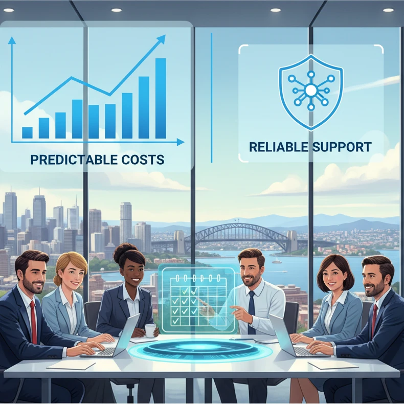 Professional illustration for article about Managed IT: Predictable Costs, Reliable Support